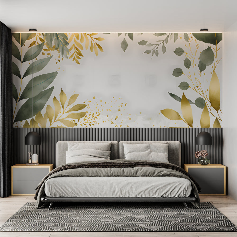 Metallic gold leaf wallpaper creating wow factor in entrance hall