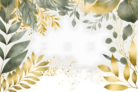 Design file showing detailed sage and gold botanical leaf pattern on white background