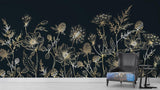 Botanical gold line art mural creating a luxurious atmosphere in master bedroom