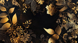 Black and gold botanical design file showing intricate floral pattern and metallic details