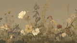 Golden floral mural creating warm atmosphere in dining room