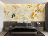 Botanical gold leaf wallpaper creating luxury feel in master bedroom