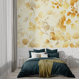 Golden leaves wallpaper bringing warmth to home office space