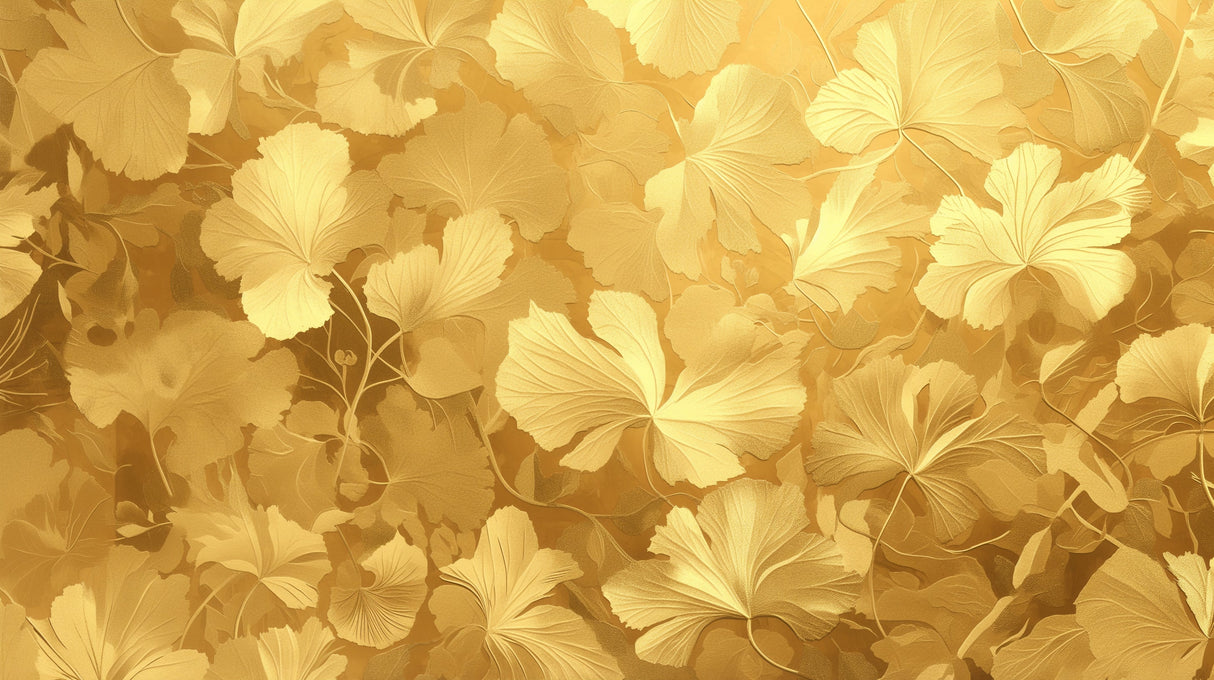 Metallic gold leaf wallpaper making statement in master bedroom