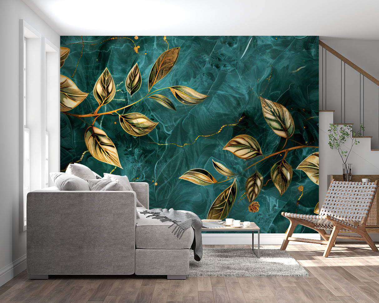 Golden leaf pattern enhancing modern entryway design