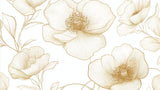 Gold line art floral wallpaper design file showing intricate bloom patterns on white background