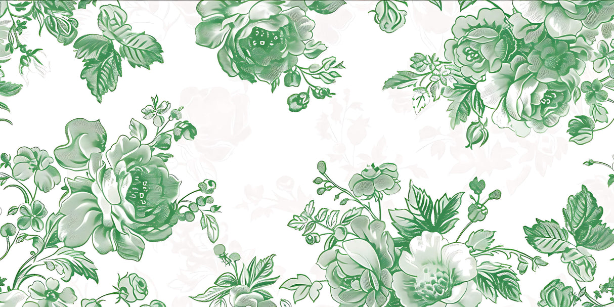 Green roses on white background wallpaper design file showing intricate botanical pattern
