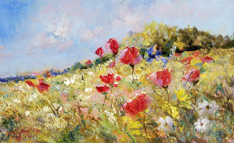 Poppy field wallpaper design file showing vibrant red flowers and impressionist brushstrokes