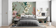 Japanese Cherry Blossom wallpaper in modern living room with natural light highlighting the delicate floral pattern