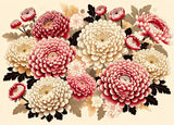 Japanese Chrysanthemum floral pattern design file showing detailed red blooms on beige background