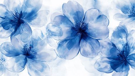 Blue watercolor flower wallpaper design file showing intricate botanical pattern detail