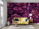 Large scale floral wallpaper in home office with brass accents