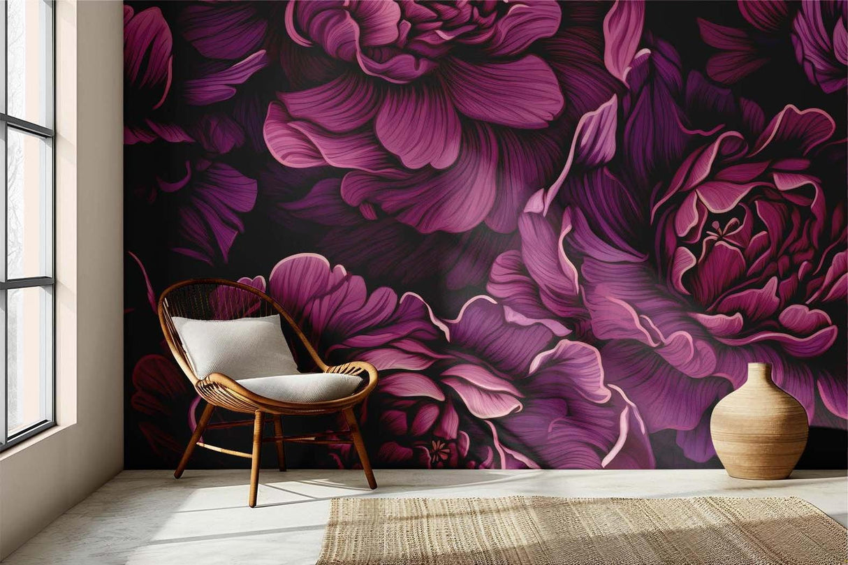 Botanical wall mural in beauty salon with modern furniture