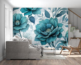 Large scale floral wall mural in entrance hall showing full pattern repeat