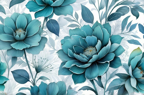 Teal floral wallpaper design file showing detailed botanical pattern and rich color palette