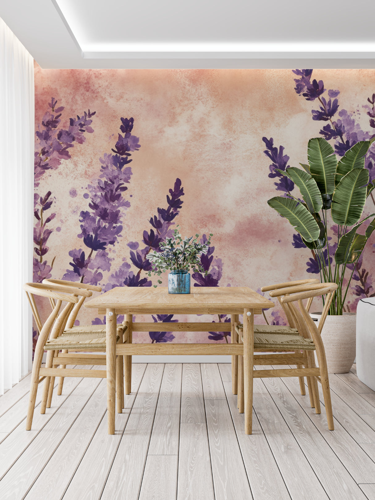 Floral watercolor design creating peaceful mood in reading nook