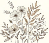 Botanical line art wallpaper design file showing detailed floral pattern on white background