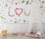Floral love wallpaper with roses in a modern home office setting