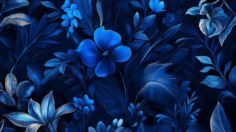 Blue botanical floral wallpaper design file showing intricate flower pattern detail