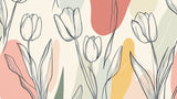Design file of minimalist tulip line art pattern with black sketched flowers on soft background