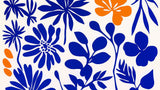 Modern blue and orange floral pattern design file showing full repeat and color details