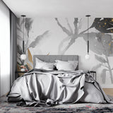 Watercolor floral wallpaper creating an elegant backdrop in a master bedroom