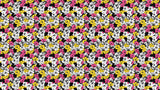 Pink and yellow modern floral pattern design file on black background showing full repeat