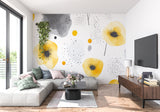Watercolor flower wallpaper brightening home office space with natural light