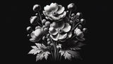 Monochrome anemone wall mural featured in master bedroom adding sophisticated charm