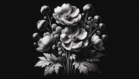 Monochrome anemone wall mural featured in master bedroom adding sophisticated charm