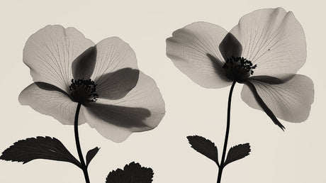 Monochrome Begonia design file showing detailed x-ray effect of floating petals and stems