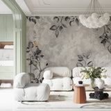 Botanical grey leaf pattern enhancing home office space