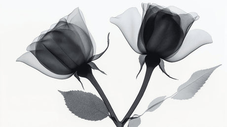 Monochrome rose x-ray design file showing intricate petal details and artistic composition