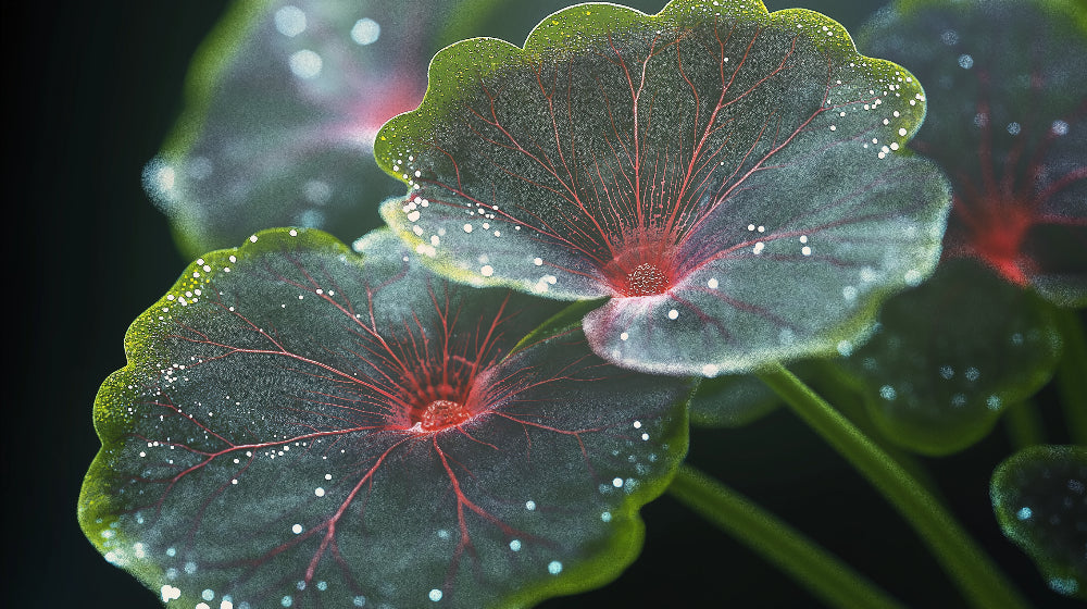 Large water leaves with red veins design file showing intricate botanical pattern and water droplet details