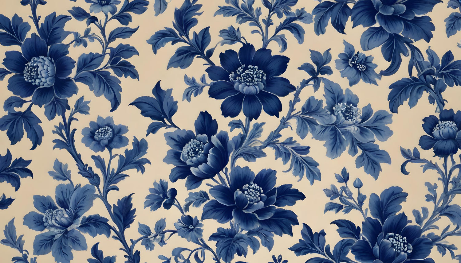 Navy blue and beige vintage floral pattern design file showing intricate botanical details