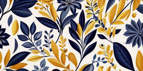Navy blue and gold leaf pattern design file showing intricate botanical details and rich color contrast