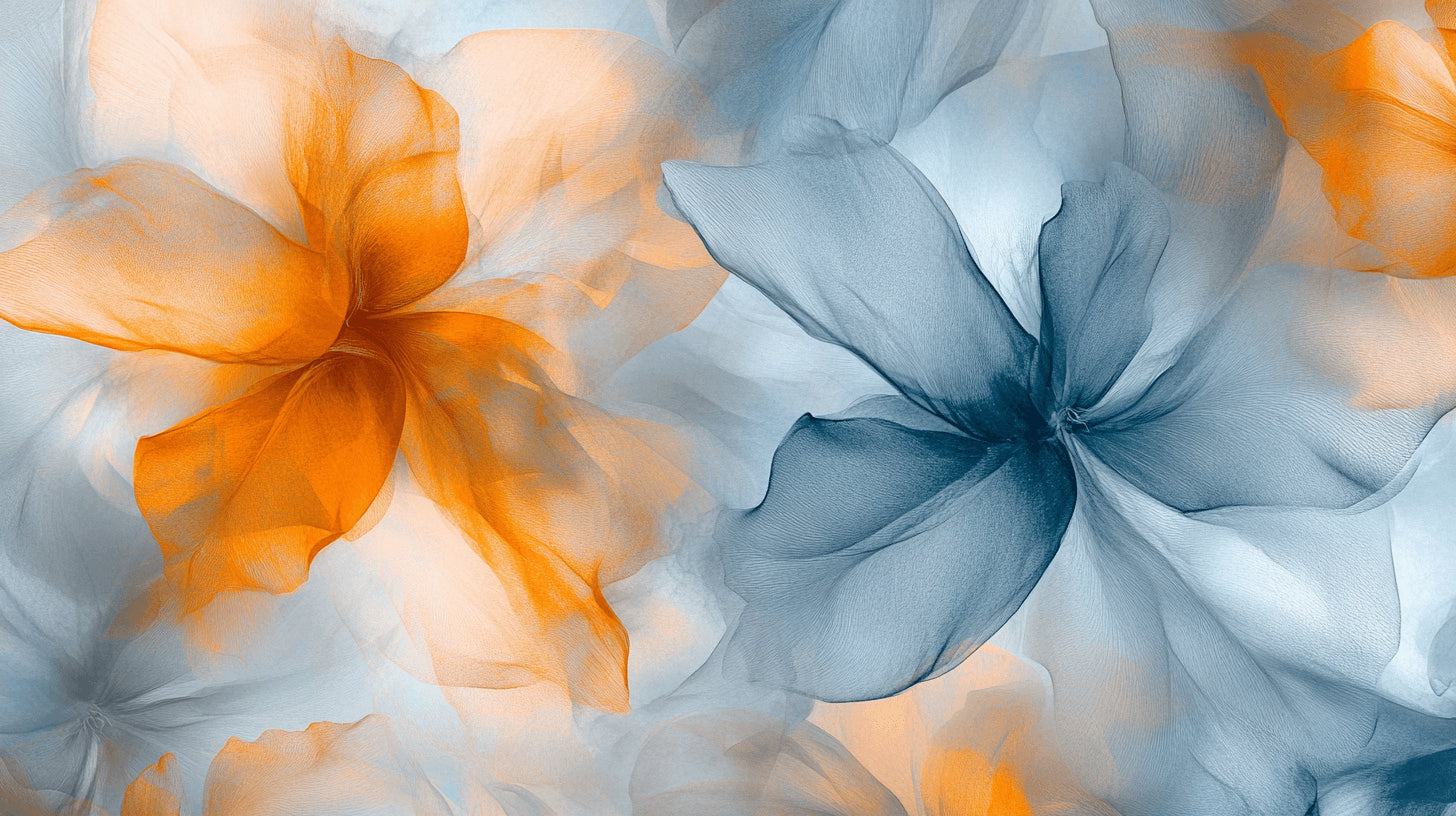 Watercolor floral wallpaper design file showing detailed orange and blue botanical pattern
