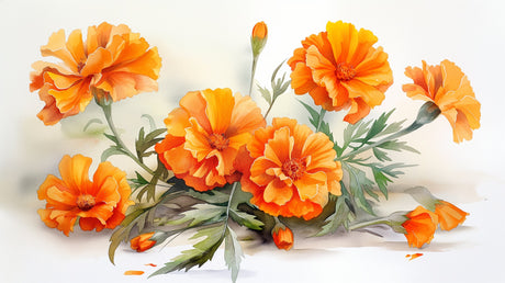 Orange Marigold Floral Wallpaper design file showing watercolor pattern detail