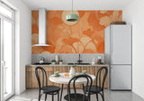Botanical wall mural with moon detail in home office showing scale of pattern