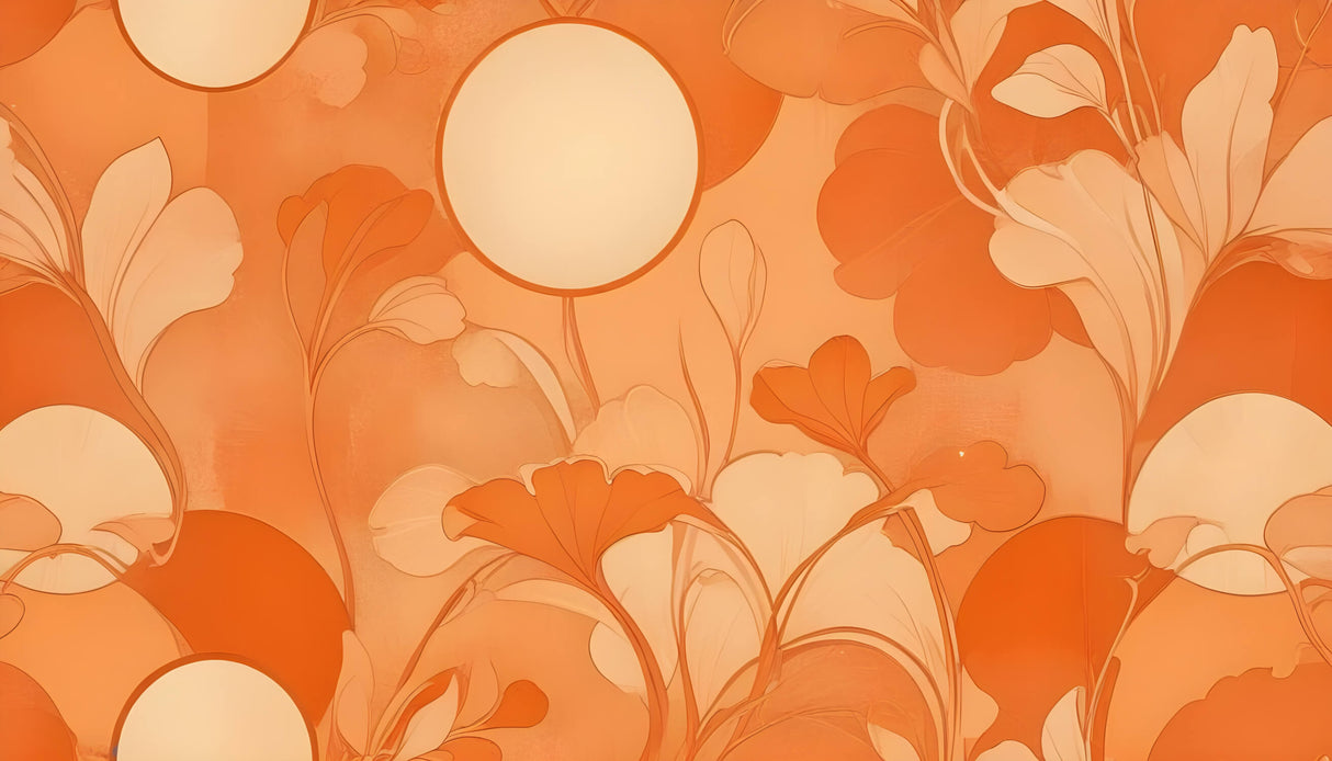 Orange vintage floral wallpaper design file showing full pattern with moon detail and blooms