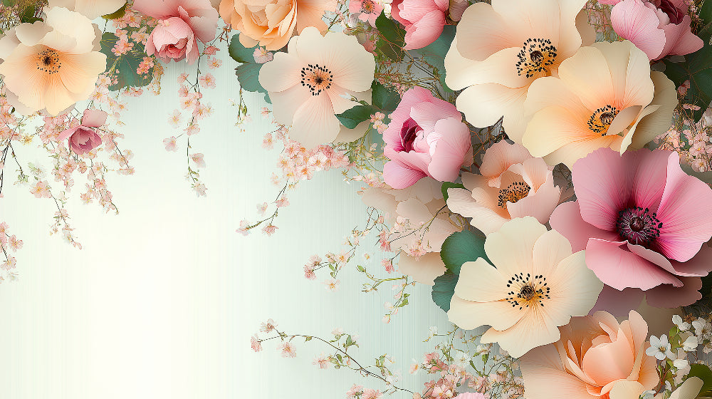 Pastel floral wallpaper design file showing detailed anemones and roses pattern