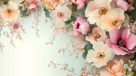 Pastel floral wallpaper design file showing detailed anemones and roses pattern