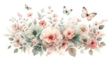 Pastel butterfly and blooms wallpaper design file showing delicate floral pattern with soft watercolor effect