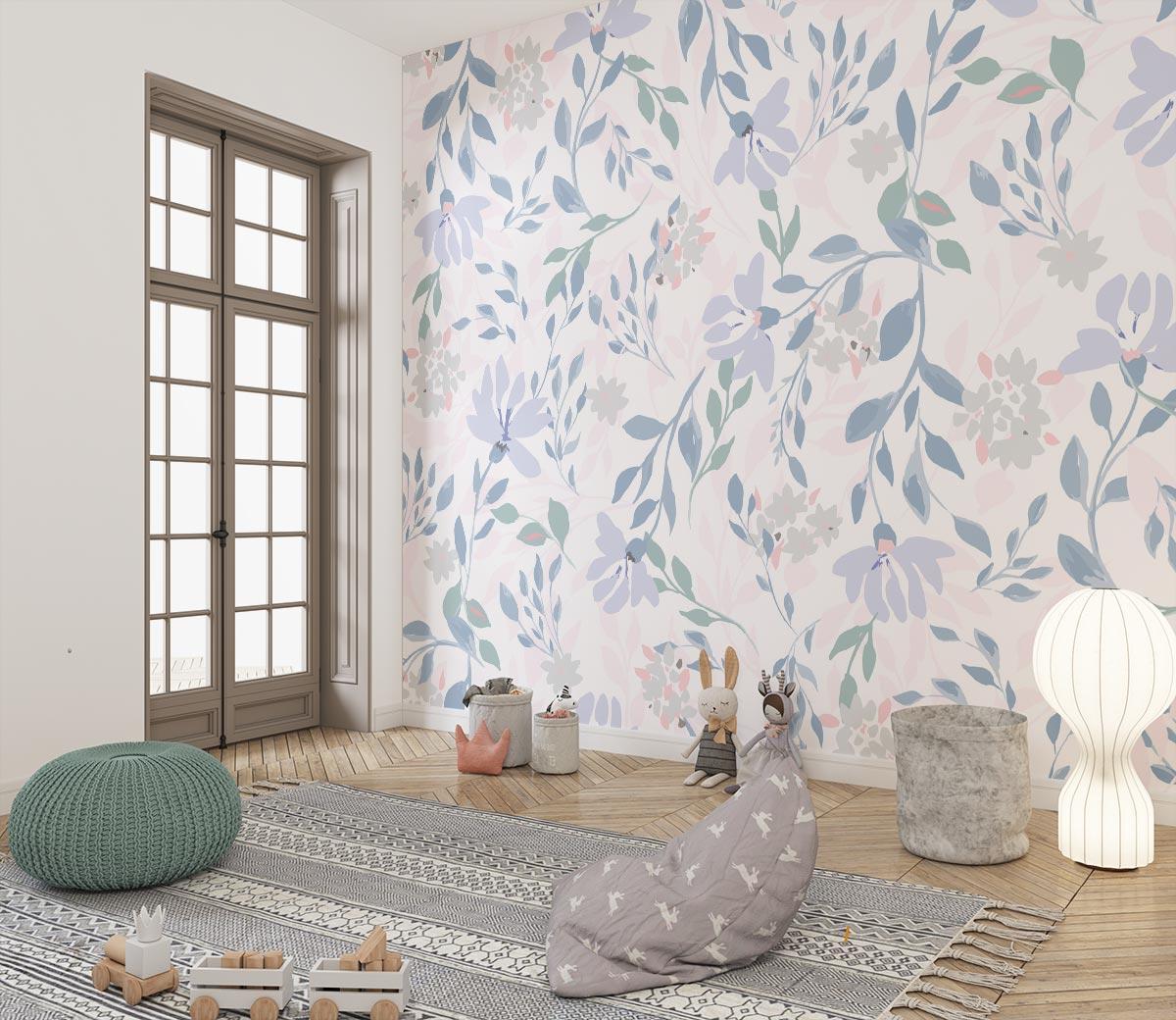 Garden floral wall mural bringing nature indoors in a dining room setting