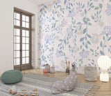 Garden floral wall mural bringing nature indoors in a dining room setting