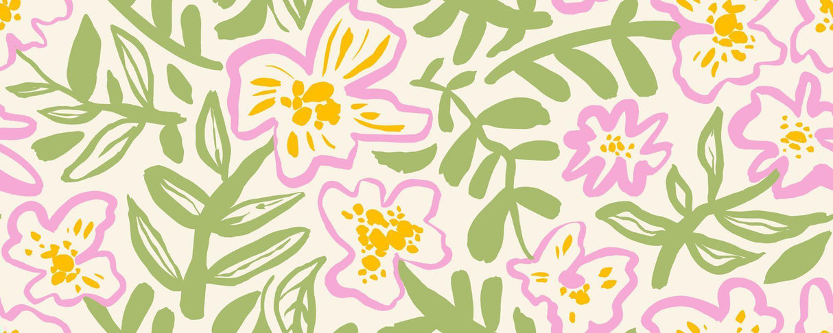 Design file showing detailed pink and green floral pattern with botanical elements