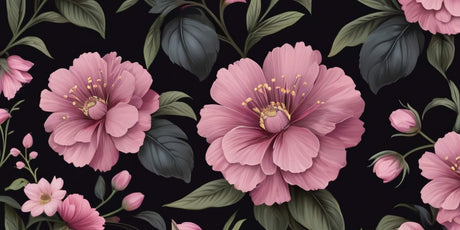 Pink flowers on black background design file showing intricate floral pattern details