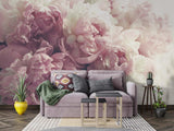 Pink Floral Mural transforming a home office with soft, dreamy peony blooms