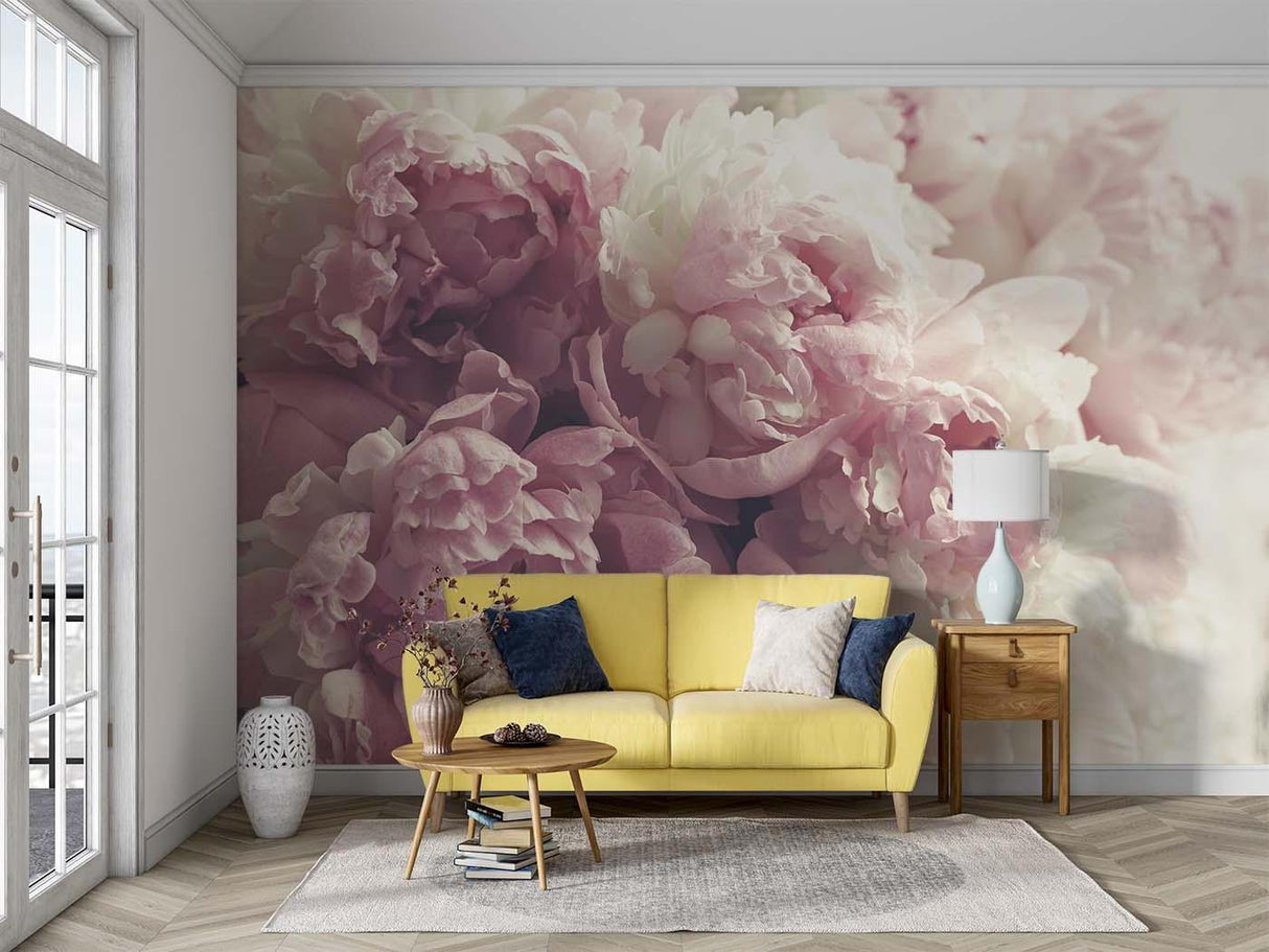 Peony Wall Mural adding romantic charm to a powder room