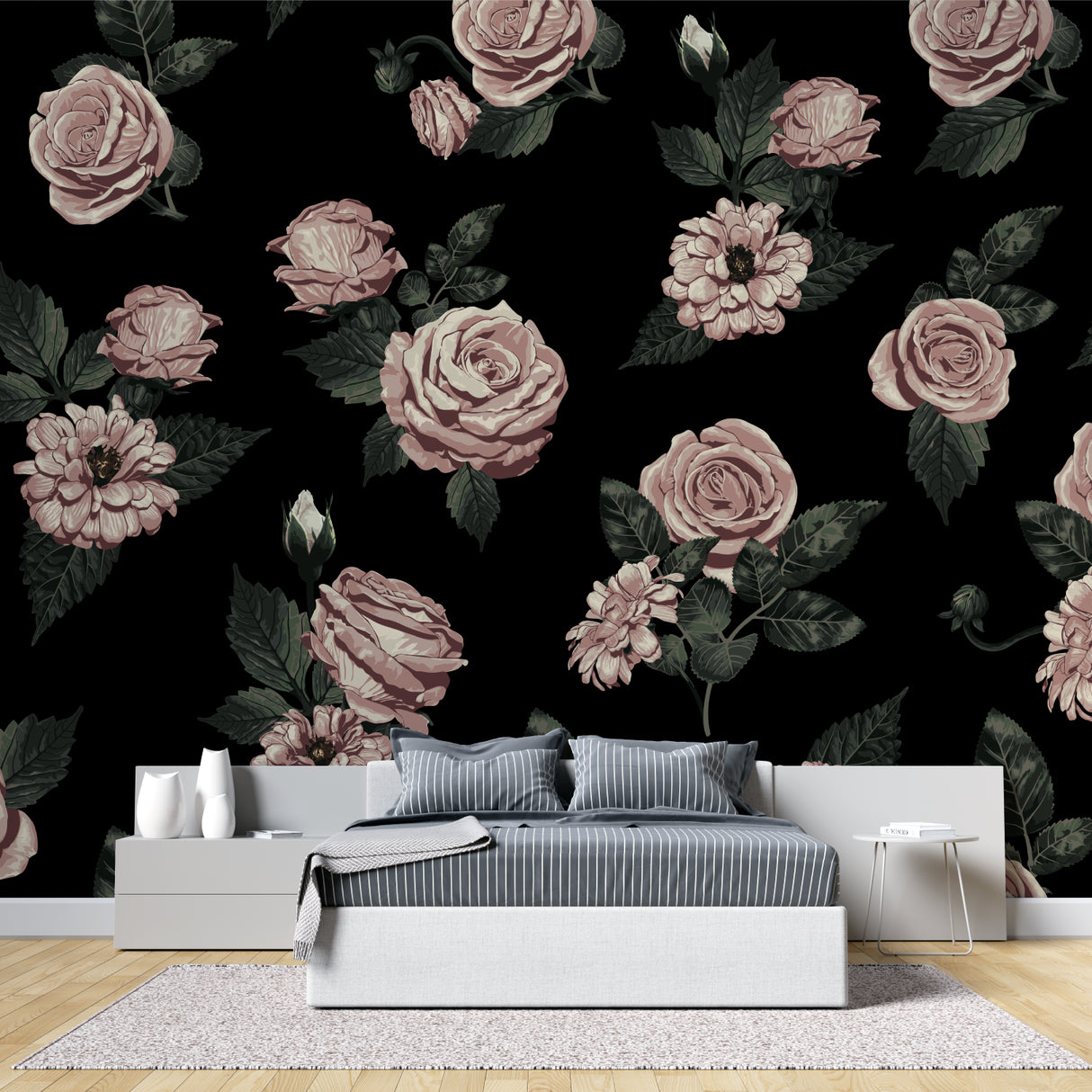 Floral wall mural enhancing boutique dressing room ambiance